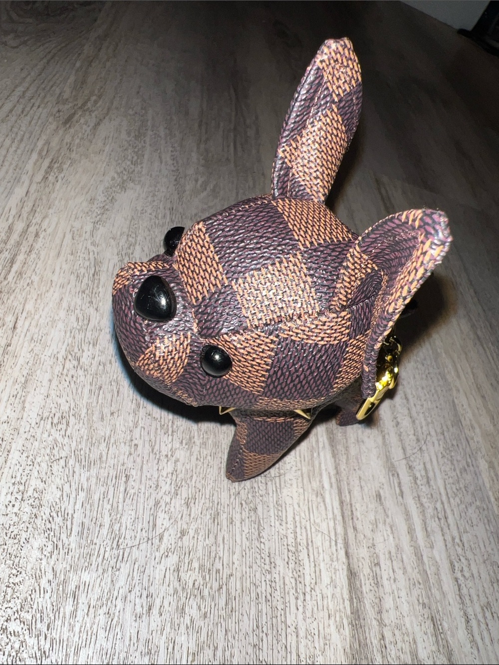 Brown Check Pattern Small Pet Plush Keychain